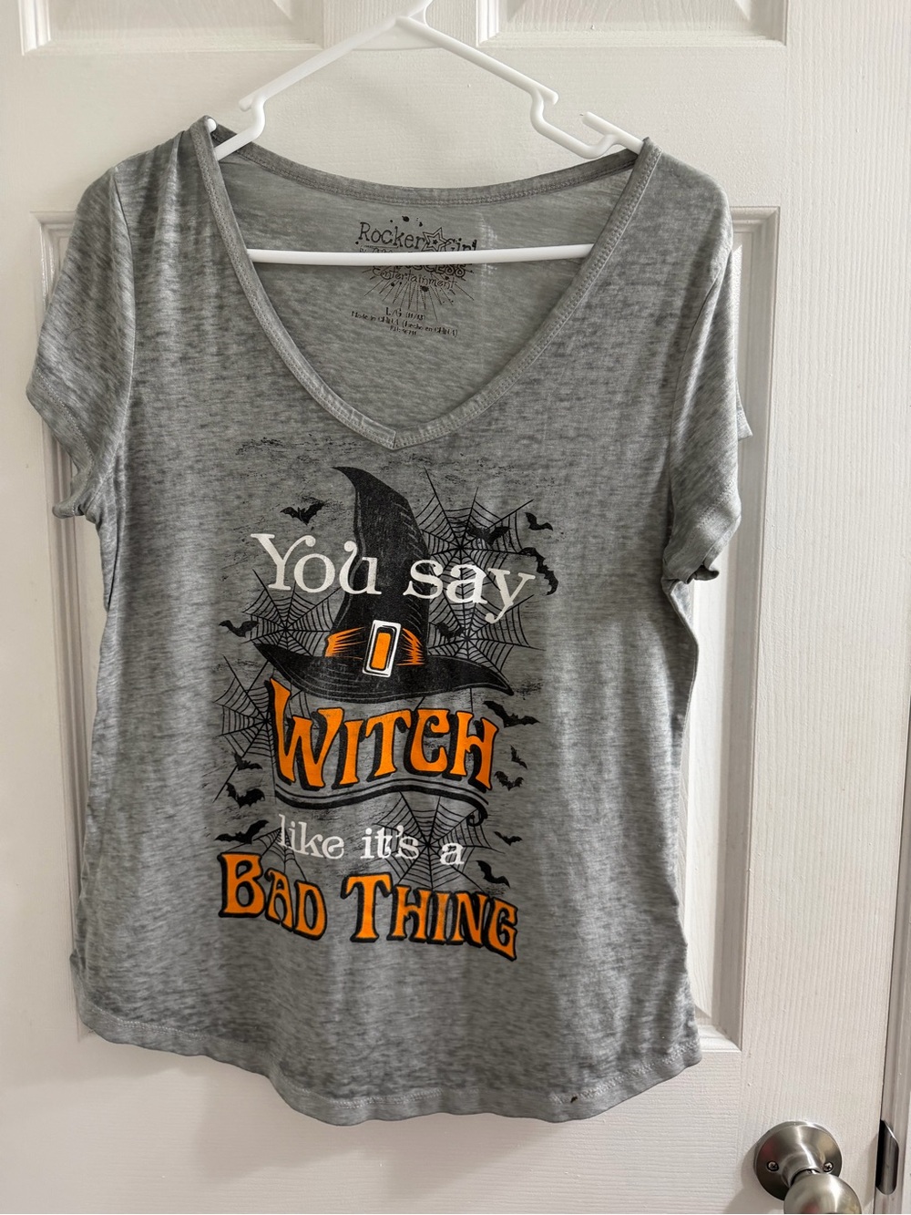 Gray 'You Say Witch' Graphic Tee - Women's T Shirt Halloween Large L